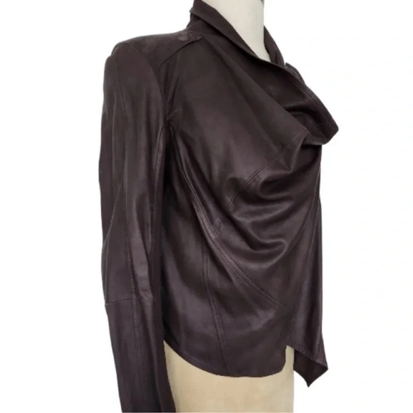 B76 Lamarque Drapped Leather Crossbody Snap Jacket Size Large - Picture 3 of 9